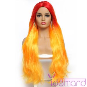 Peruker superlånga ombre orange syntetiska hår peruker för kvinnor mellersta delen bodywavy cosplay peruker värmebeständigt naturligt hår peruk