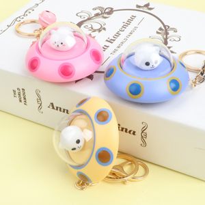 Hot Selling SpaceShip LED -lampor Cartoon Cute Neddy Bear Astronaut UFO Keychain Romantic Par Bag Pendant