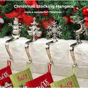 Krokar 4st julstrumpa hållare legering metall mantel hängare för semester xmas gåva silver smycken krokklipp