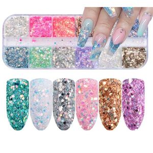 Nail Glitter paljetter 12 färg rektangulär oberoende box film pulver skönhet makeup paljetter ögon makeup glitter scen outfit