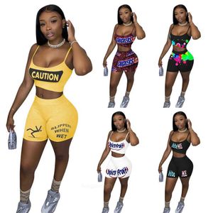 Women Tracksuits Shorts Two Pieces Set Designer Letters Printing Suspender Top Pants Sports Suit Ladies Outfits 5 Colours6524197