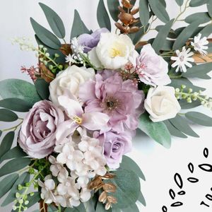 Decorative Flowers 2x Artificial Floral Swag Silk Greenery Wedding Wreath Farmhouse Arch For Window Holiday Wall Ornament