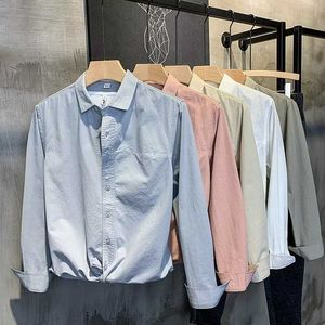 2024 Frühling/Sommer Einfarbig Mode Trend Business Casual Herren Langarm Hemd Slim Fit Hemd 100 % Baumwolle