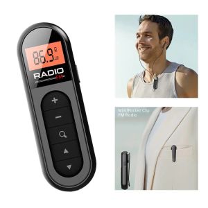 Rádio mini rádio fm portátil 76108mhz, clipe de colarinho traseiro, design para caminhada, corrida, exercício, com fio, display lcd de 3.5mm, carregamento tipo c