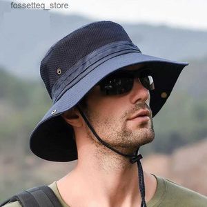 Chapéus de aba larga Chapéus de balde Chapéu de balde masculino pescador de verão C Chapéu de pesca ao sol ao ar livre feminino chapéu de sol para homens caçadores de caça Gorro New L240402