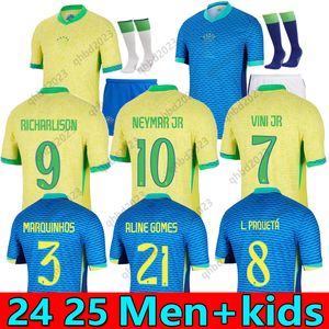 16-4XL البرازيل 2024 نيمار فيني جونيور كرة القدم قمصان Paqueta Raphinha قميص كرة القدم Marquinhos Brasil Richarlison Men Men Kids Player نسخة بيليت Camiseta Tops