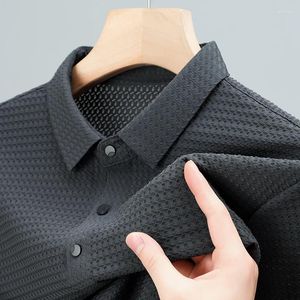 Мужские поло, высококачественная летняя бесшовная рубашка поло из ледяного шелка с короткими рукавами, приятная для кожи, дышащая деловая повседневная футболка с лацканами