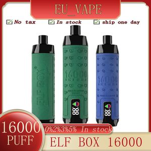 Original ELF BOX SHISHA 16000 Züge Puff 16000 16K wiederaufladbares intelligentes digitales Bildschirmdisplay Einweg-E-Zigaretten-Netzspule Vape Pen 28 ml 600 mAh ELFBOX Puff 16k