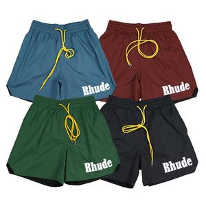 RHUDE Summer Solid Color Embroidered Letter Loose Casual Trendy Mens Beach Pants