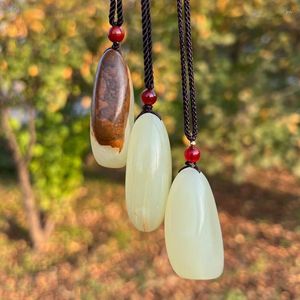 Ожерелья с подвесками, имитация нефрита Синьцзян Хэтянь, галька с кожей, грубый камень, натуральный Афганистан, голубовато-белое ожерелье Penda