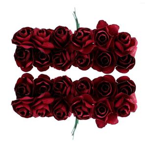 Dekorativa blommor 144 datorer Small Paper Flower Artificial Rose Bride Miniture Decoration Silk Bouquet Wedding