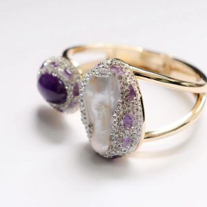Naturalna barokowa bransoletka dla kobiet surowy kamień ametyst z czeskimi diamentami luksusowa biżuteria