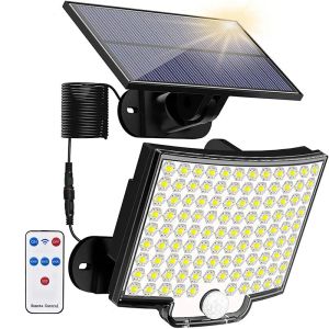 Lichter Solar-Wandleuchten für den Außenbereich, 106 LEDs, superhell, Bewegungsmelder, starke LED-Gartenwandleuchte, IP65 wasserdicht, 3 Arbeitsmodi