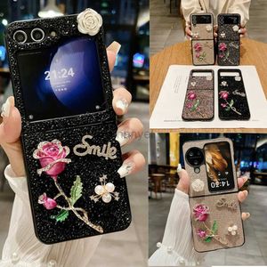 Casos de telefone celular coreano luxo bling rosa caso para samsung galaxy z flip5 flip4 flip3 oppo encontrar n3flip n2flip pocket2 p50pocket s 2442