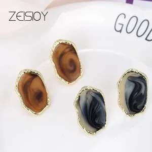 Stud Earrings Fashion Korea Geometric Zigzag Square Brown Black Ladies Female Elegant Gift