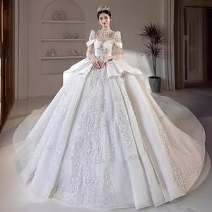 Abito da sposa da sposa per perline cistalli per perline da spalla Nuovo manica lunga P Africa Abiti da sposa con sweep Trena Perspettiva a manica lunga abito bianco abito da sposa con la damigella d'onore