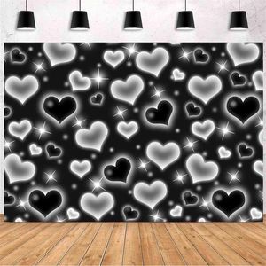 Decorazione per feste Tema di San Valentino Buon San Valentino Puntelli Po Banner in tessuto di poliestere Sfondo bianco freddo nero a forma di cuore