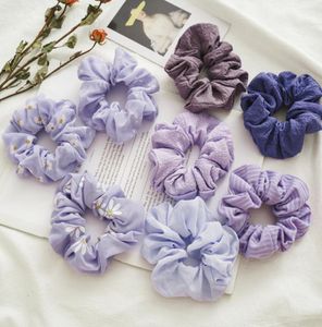 2020 New Girl Purple Hair Scrunchy Fashion Ring Elastic Hair Bands Children Daisy Printed Chiffon Syrters Scrunchie Hairba8770796