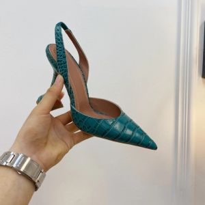 Pumps 2023 Fashion Wineglass with Crocodile Leather Pointed High Heel Shallow Mouth European Beauty Sandals