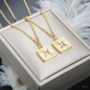 Pendant Necklaces Vintage Square Zircon Necklace Gold Color Choker Waterproof Stainless Steel Jewelry Y2k Accessories For Girls Gift