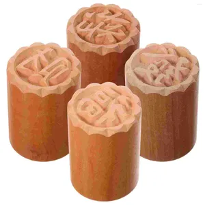 Bottiglie di stoccaggio 4 pezzi Sigillo in legno Decorazioni per feste Mooncake Stamper Pasticceria Pressa Utensili Forniture da forno Biscotti