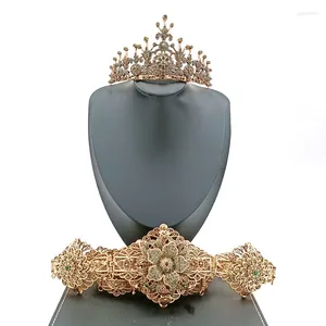 Halsband örhängen Set Arab Bronze Wedding Gift Jewelry Collection of Turkish Bridal Gifts Metal Rose Belt Women's Hair Gold Color