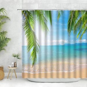 Shower Curtains Ocean Scene Sea White Beach Palm Coconut Tree Sunshine Spring Summer Holiday Vacation Landscape Bathroom Curtain