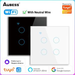 Wtyczki 1/2/3/4Gang Tuya Wi -Fi Smart Touch Switch UE Home Light Wall Button Smart Life Neutral Drut dla Alexa Google Asystent Home Assistant Alice