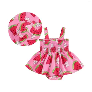 Conjuntos de roupas bonito infantil bebê menina roupas de verão conjunto adorável melancia floral impressão suspender vestido com chapéu de sol meninas 2pcs