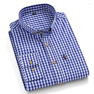 メンズドレスシャツ男性用コットンペルレイド長袖レギュラーフィットチェッカーシンシャツメンズブルーソフト快適な男性