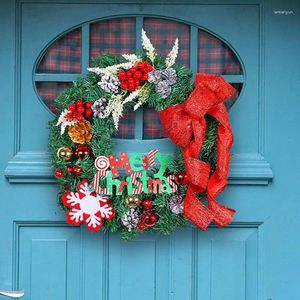 Decorative Flowers Christmas Wreath Decoration Merry Berry Bow Garland Artificial Farmhouse With Ribbon For Home Wall Window Door Decor