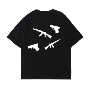 Men's T Shirts Punk Gun Harajuku Graphic Print Y2K Cotton T-shirt Streetwear Goth Top Hip Hop Retro Short Sleeve Casual Loose Tee