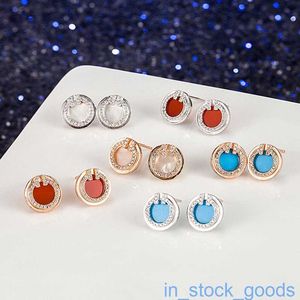 High Edition Original 1to1 Brand Logo Womens Earring S925 Sterling Silver Round Tiffancy Brand Earrings Seiko White Fritillaria Red Agate Double t Letters Jewelry