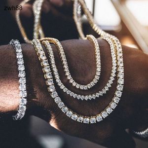 Partihandel Hip Hop Jewelry Fashion Iced Out 18K Gold Silver Plated Mässing Zircon Diamond Tennis Chain CZ Halsband för män Kvinnor