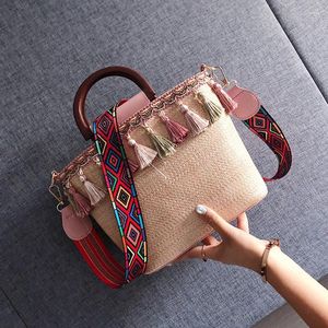 Bag YOUSE Brand 2024 Type Woven Women's Ethnic Style Straw Bags Ring Handle Shell Tote Designer