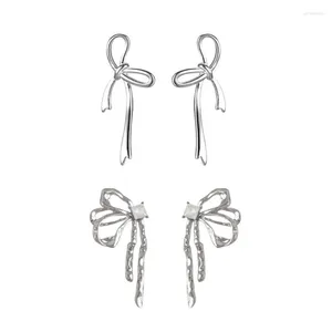 Studörhängen 2024 Koreanskt mode Simple Silver Color Bowknot Elegant Hollow Ear