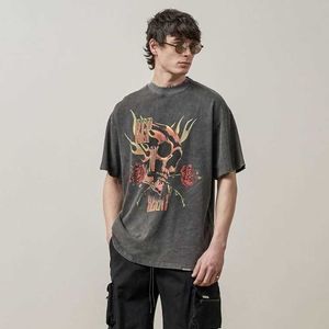 Representative tee skeleton Rose Limited print Vintage short sleeve high street fashion brand large loose t