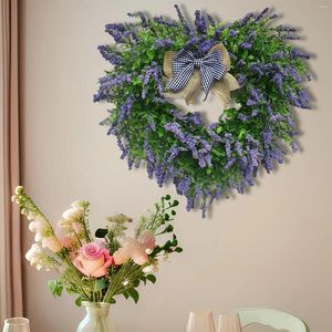 Flores decorativas dia dos namorados coroa de coração com laço mãe lavanda para parede interna ao ar livre aniversário de casamento