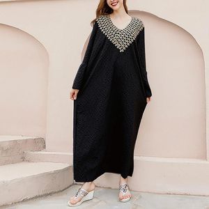 Sıradan Elbiseler 2024 Sonbahar Elbise Düz Renk Gevşek Kız V Yastık Siyah Fransız Orta Uzunluklu Etek Yaz Maksi Kadınlar