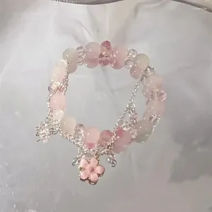 Charme pulseiras doce cor rosa pêssego flor frisada pulseira para mulheres moda ins flor borla corrente bangle nicho requintado jóias