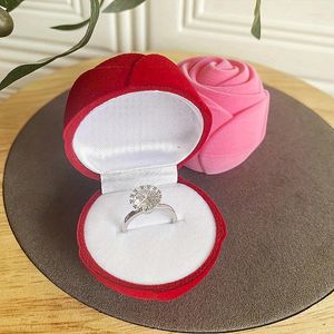 Envoltório de presente caixa de armazenamento de jóias de casamento rosa com folhas anel em forma de coração caixas de brinco vermelho rosa roamntic