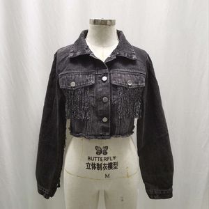 Stitching 2024 Denim and Jacket for Tassel Women with Fashionable Vintage Denim Jacket for Women 770Z