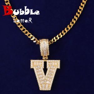 Collane singole lettere solide con zircone baguette a pendente hip hop oro color gioielleria