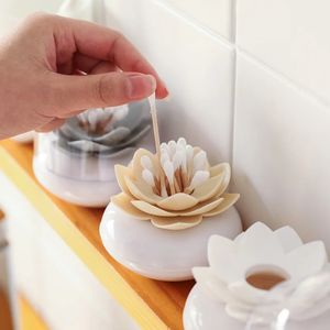 Cotton Swab Holder Flower Design Storage Container Toothpicks Organizer Tube with Dust Cover