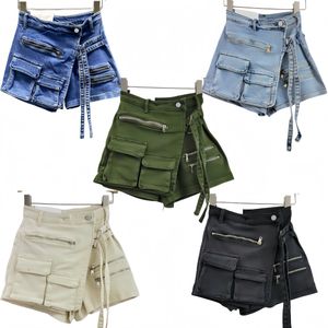 Designer presa shorts roupas de grife de grife de jeans feminino saia irregular de cargas de bolso jeans feminina roupas de verão