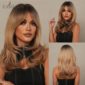 Wigs Easihair Brown Ombre Ombre Long sintetico parrucche da donna Wig Wavy Fashion Wigs for Women Resistente al calore Le parrucche da cosplay quotidiane