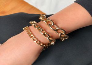 Złote, grube grube łańcuch bransoletki dla kobiet biżuteria Accesorios punkowy gotycka złota blokada znajomy