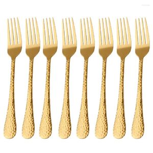 Set di stoviglie 8 pezzi 2 colori Forksala insalata specchio Spork in metallo in acciaio inossidabile lucido martellata manico comodo cena a casa