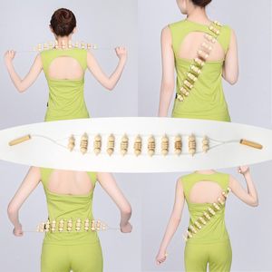 Wood Back Massage Roller Rope Pain Relief Back Puller Massager Strap Neck Shoulder Leg Arm Acupoint Body Self Relax Therapy