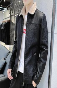 Men039s Fur Faux Pure Color Men Lapel Inner Plus Velvet Leather Jacket Casual Fashion Winter Coat Red Black Overcoat Comfort4118787